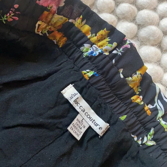 Lucca Couture Floral Satin Casual Black Pink Yellow Green Pajama Shorts Size L - Picture 5 of 10